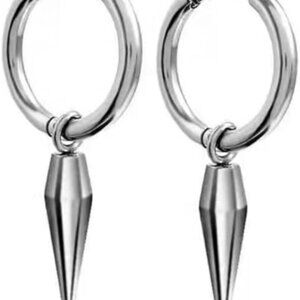 Minimalist Silver Stainless Steel Spike Dangle Earrings for Men Women - Geometri